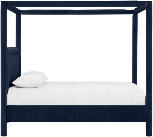 Meridian Furniture Salina Upholstered Canopy Full Bed Sculptural Frame for Modern and Contemporary Bedrooms Navy Velvet B1295Navy-F
