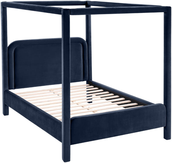 Meridian Furniture Salina Upholstered Canopy Full Bed Sculptural Frame for Modern and Contemporary Bedrooms Navy Velvet B1295Navy-F