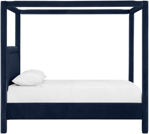 Meridian Furniture Salina Upholstered Canopy King Bed with Sculptural Four Post Frame for Modern Bedrooms Navy Velvet B1295Navy-K