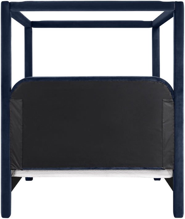 Meridian Furniture Salina Upholstered Canopy King Bed with Sculptural Four Post Frame for Modern Bedrooms Navy Velvet B1295Navy-K