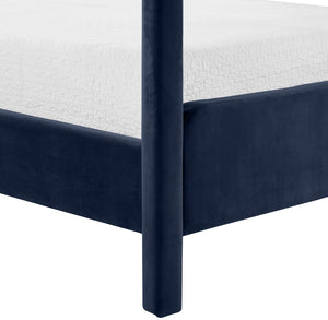 Meridian Furniture Salina Upholstered Canopy King Bed with Sculptural Four Post Frame for Modern Bedrooms Navy Velvet B1295Navy-K