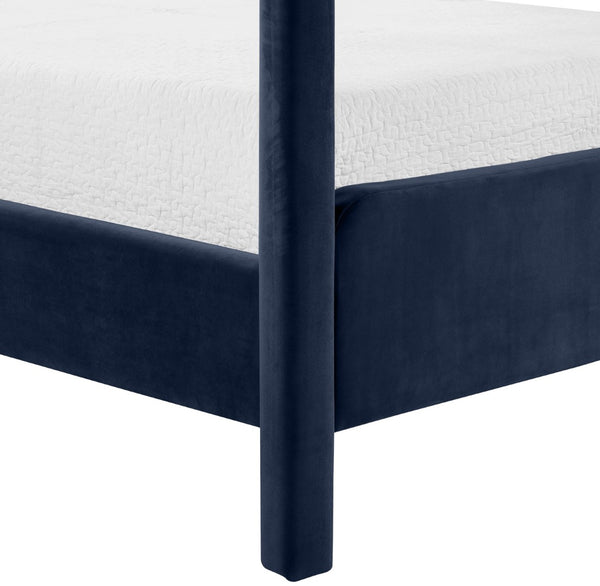 Meridian Furniture Salina Upholstered Canopy King Bed with Sculptural Four Post Frame for Modern Bedrooms Navy Velvet B1295Navy-K