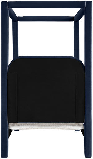 Meridian Furniture Salina Upholstered Twin Canopy Bed Sculptural Four Post Frame for Modern Bedroom Decor Navy Velvet B1295Navy-T