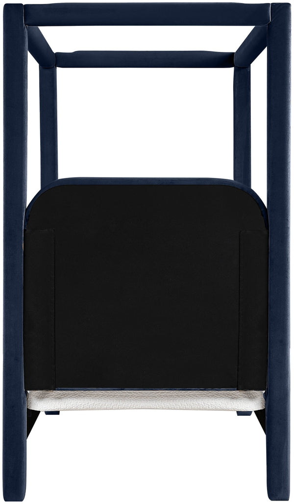 Meridian Furniture Salina Upholstered Twin Canopy Bed Sculptural Four Post Frame for Modern Bedroom Decor Navy Velvet B1295Navy-T
