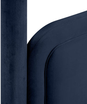Meridian Furniture Salina Upholstered Twin Canopy Bed Sculptural Four Post Frame for Modern Bedroom Decor Navy Velvet B1295Navy-T