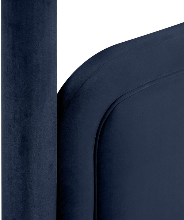 Meridian Furniture Salina Upholstered Twin Canopy Bed Sculptural Four Post Frame for Modern Bedroom Decor Navy Velvet B1295Navy-T