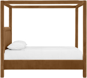 Meridian Furniture Salina Upholstered Canopy Full Bed Sculptural Frame for Modern and Contemporary Bedrooms Saddle Velvet B1295Saddle-F