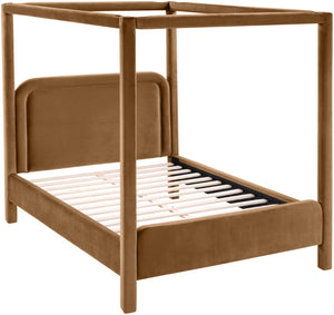 Meridian Furniture Salina Upholstered Canopy Full Bed Sculptural Frame for Modern and Contemporary Bedrooms Saddle Velvet B1295Saddle-F