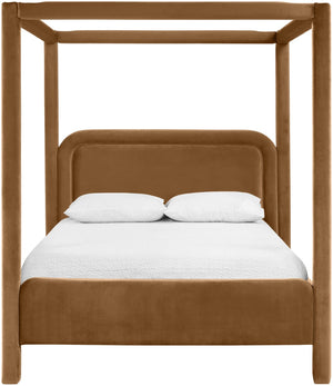 Meridian Furniture Salina Upholstered Canopy King Bed with Sculptural Four Post Frame for Modern Bedrooms Saddle Velvet B1295Saddle-K