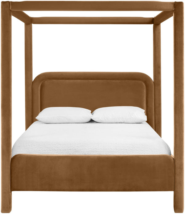 Meridian Furniture Salina Upholstered Canopy King Bed with Sculptural Four Post Frame for Modern Bedrooms Saddle Velvet B1295Saddle-K
