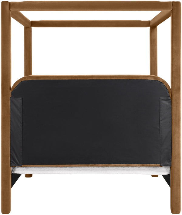 Meridian Furniture Salina Upholstered Canopy King Bed with Sculptural Four Post Frame for Modern Bedrooms Saddle Velvet B1295Saddle-K