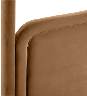 Meridian Furniture Salina Upholstered Canopy Queen Bed Four Post Sculptural Frame for Modern Bedrooms Saddle Velvet B1295Saddle-Q