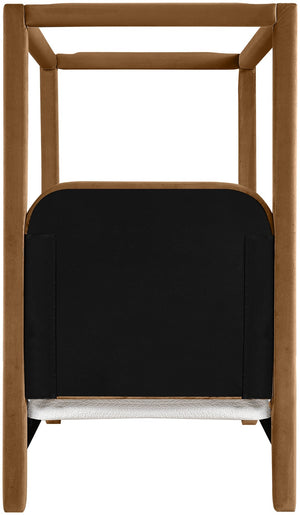 Meridian Furniture Salina Upholstered Twin Canopy Bed Sculptural Four Post Frame for Modern Bedroom Decor Saddle Velvet B1295Saddle-T