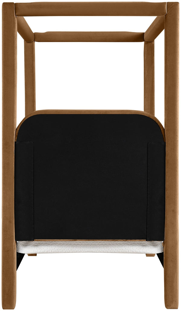 Meridian Furniture Salina Upholstered Twin Canopy Bed Sculptural Four Post Frame for Modern Bedroom Decor Saddle Velvet B1295Saddle-T