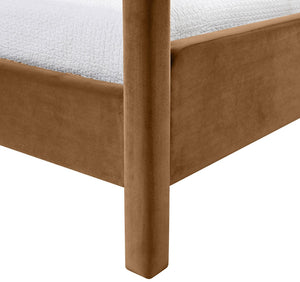 Meridian Furniture Salina Upholstered Twin Canopy Bed Sculptural Four Post Frame for Modern Bedroom Decor Saddle Velvet B1295Saddle-T