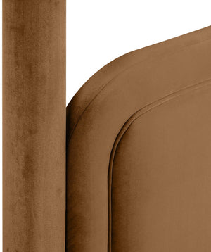 Meridian Furniture Salina Upholstered Twin Canopy Bed Sculptural Four Post Frame for Modern Bedroom Decor Saddle Velvet B1295Saddle-T