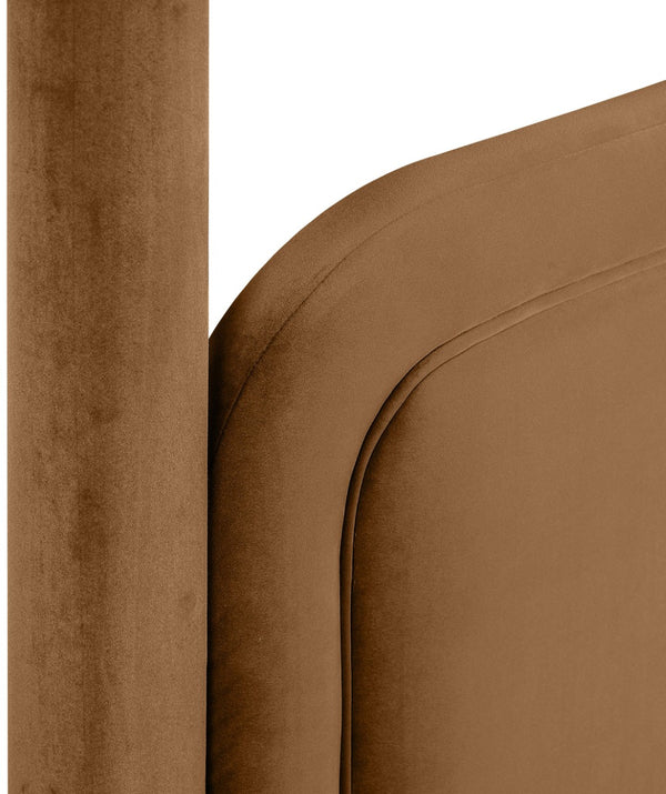 Meridian Furniture Salina Upholstered Twin Canopy Bed Sculptural Four Post Frame for Modern Bedroom Decor Saddle Velvet B1295Saddle-T