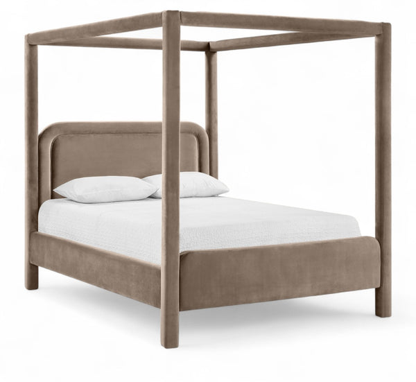 Meridian Furniture Salina Upholstered Canopy Full Bed Sculptural Frame for Modern and Contemporary Bedrooms Taupe Velvet B1295Taupe-F