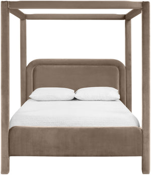 Meridian Furniture Salina Upholstered Canopy Full Bed Sculptural Frame for Modern and Contemporary Bedrooms Taupe Velvet B1295Taupe-F