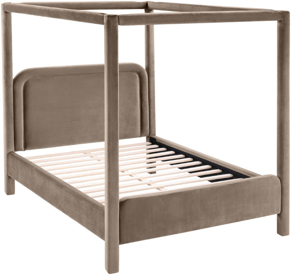Meridian Furniture Salina Upholstered Canopy Full Bed Sculptural Frame for Modern and Contemporary Bedrooms Taupe Velvet B1295Taupe-F