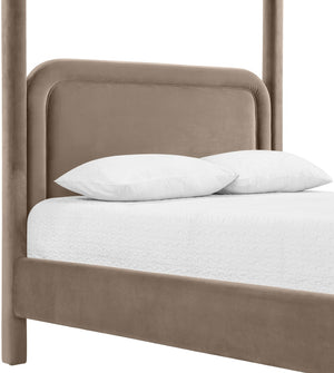 Meridian Furniture Salina Upholstered Canopy Full Bed Sculptural Frame for Modern and Contemporary Bedrooms Taupe Velvet B1295Taupe-F