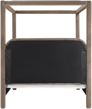 Meridian Furniture Salina Upholstered Canopy King Bed with Sculptural Four Post Frame for Modern Bedrooms Taupe Velvet B1295Taupe-K
