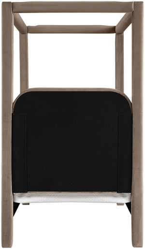 Meridian Furniture Salina Upholstered Twin Canopy Bed Sculptural Four Post Frame for Modern Bedroom Decor Taupe Velvet B1295Taupe-T