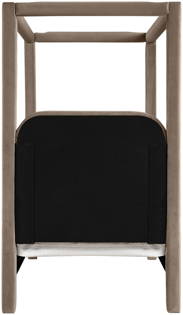 Meridian Furniture Salina Upholstered Twin Canopy Bed Sculptural Four Post Frame for Modern Bedroom Decor Taupe Velvet B1295Taupe-T