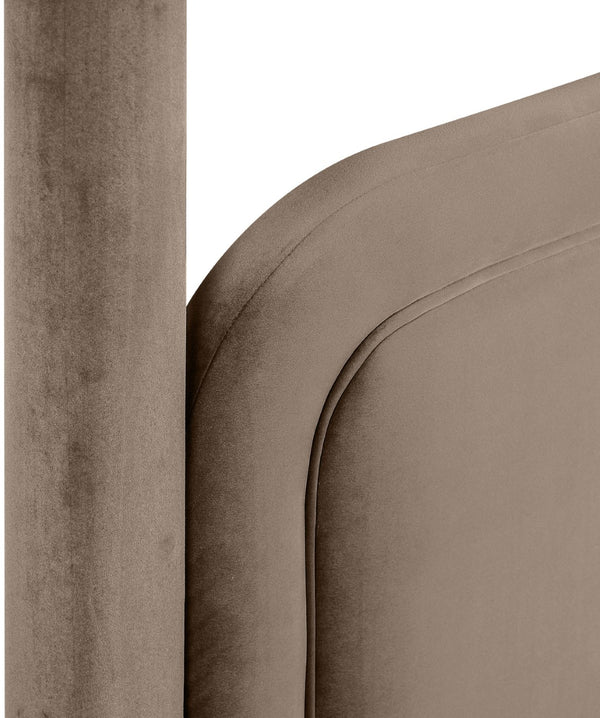 Meridian Furniture Salina Upholstered Twin Canopy Bed Sculptural Four Post Frame for Modern Bedroom Decor Taupe Velvet B1295Taupe-T