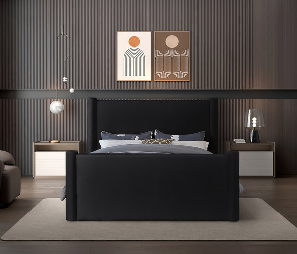 Elias Black Velvet Full Bed B1298Black-F Meridian Furniture