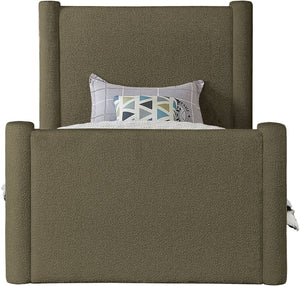 Elias Olive Green Boucle Fabric Twin Bed B1299Olive-T Meridian Furniture