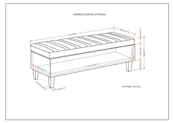 English Elm Monroe Quilted Linen Storage Ottoman with Safety Hinge for Living Room or Entryway B136P158196