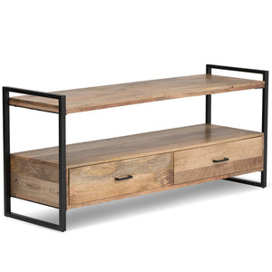 English Elm Riverside Solid Mango Hardwood Tv Stand with Industrial Metal Base for Living Rooms B136P158213