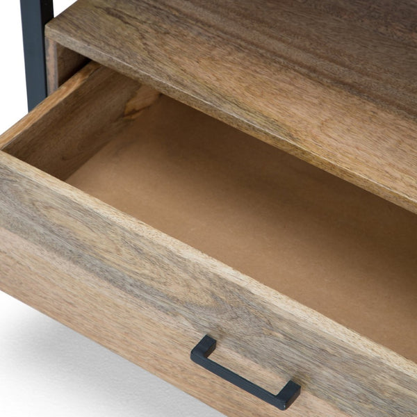 English Elm Riverside Solid Mango Hardwood Tv Stand with Industrial Metal Base for Living Rooms B136P158213