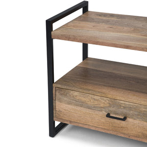 English Elm Riverside Solid Mango Hardwood Tv Stand with Industrial Metal Base for Living Rooms B136P158213