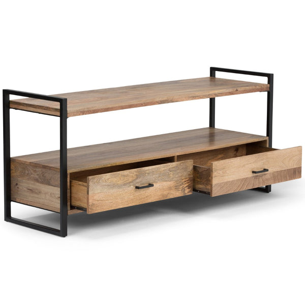 English Elm Riverside Solid Mango Hardwood Tv Stand with Industrial Metal Base for Living Rooms B136P158213