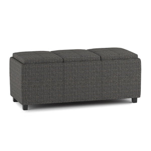 English Elm Avalon Rectangular Storage Ottoman with Serving Trays and Tweed Upholstered Cushion Top B136P158258