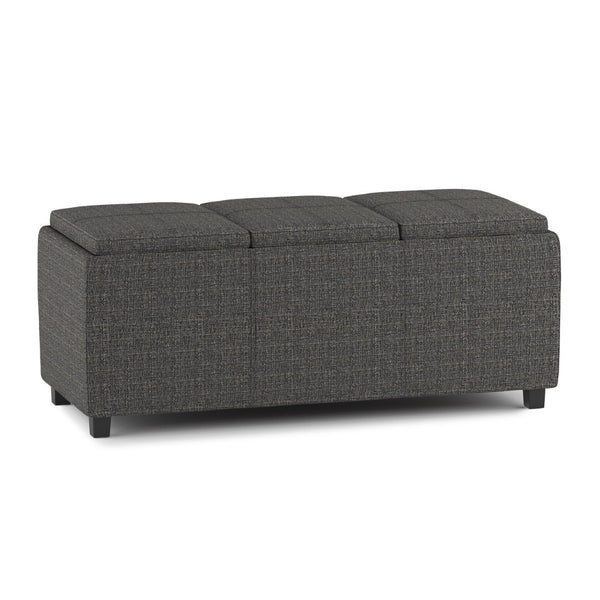 English Elm Avalon Rectangular Storage Ottoman with Serving Trays and Tweed Upholstered Cushion Top B136P158258