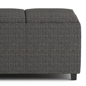 English Elm Avalon Rectangular Storage Ottoman with Serving Trays and Tweed Upholstered Cushion Top B136P158258