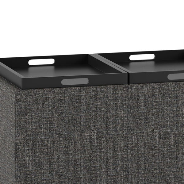 English Elm Avalon Rectangular Storage Ottoman with Serving Trays and Tweed Upholstered Cushion Top B136P158258
