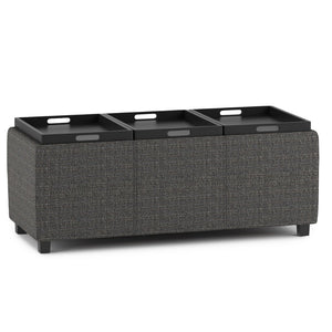 English Elm Avalon Rectangular Storage Ottoman with Serving Trays and Tweed Upholstered Cushion Top B136P158258