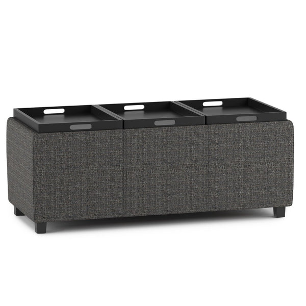 English Elm Avalon Rectangular Storage Ottoman with Serving Trays and Tweed Upholstered Cushion Top B136P158258