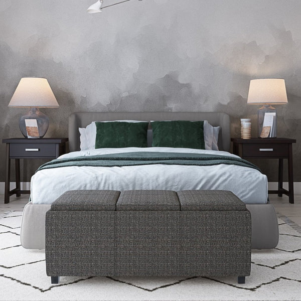 English Elm Avalon Rectangular Storage Ottoman with Serving Trays and Tweed Upholstered Cushion Top B136P158258