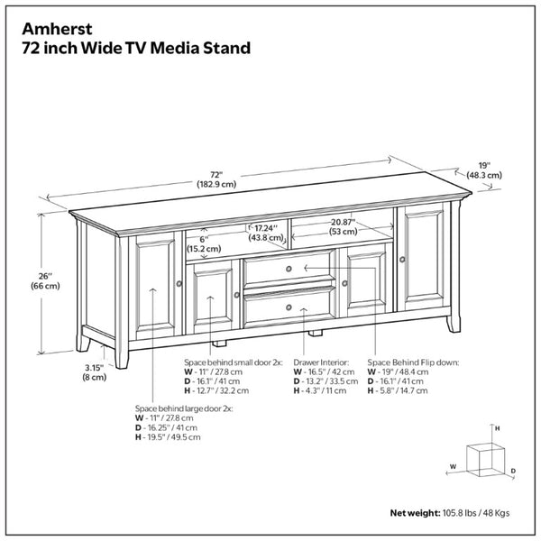 English Elm Amherst Solid Wood Media Stand with Crown Edge Detail and Tapered Legs for Living Rooms B136P158361