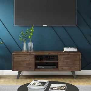 English Elm Lowry Solid Acacia Media Console with Angled Metal Legs for Living Room Storage B136P158865
