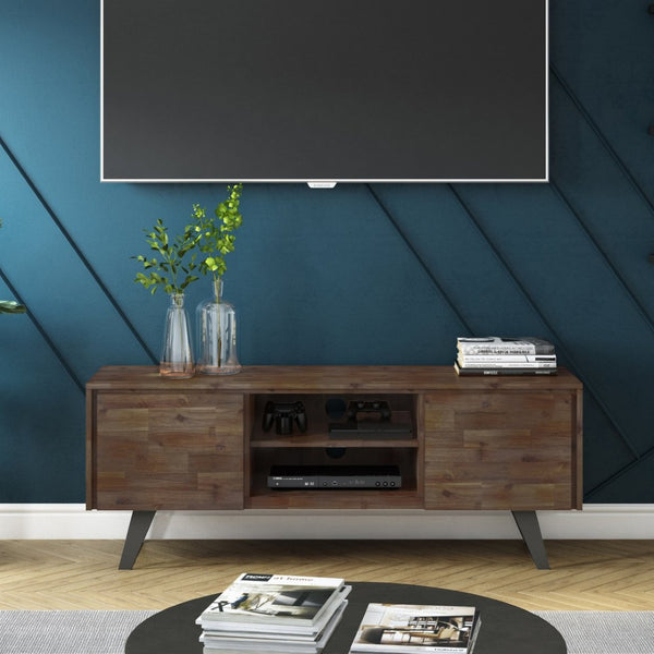 English Elm Lowry Solid Acacia Media Console with Angled Metal Legs for Living Room Storage B136P158865