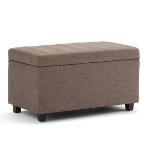 English Elm Darcy Upholstered Storage Bench with Linen Fabric Tapered Legs and Safety Hinge B136P159118