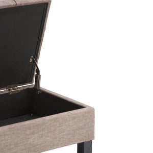 English Elm Saxon Tufted Linen Storage Bench with Lift Top Hidden Compartment and Slat Shelf B136P159130