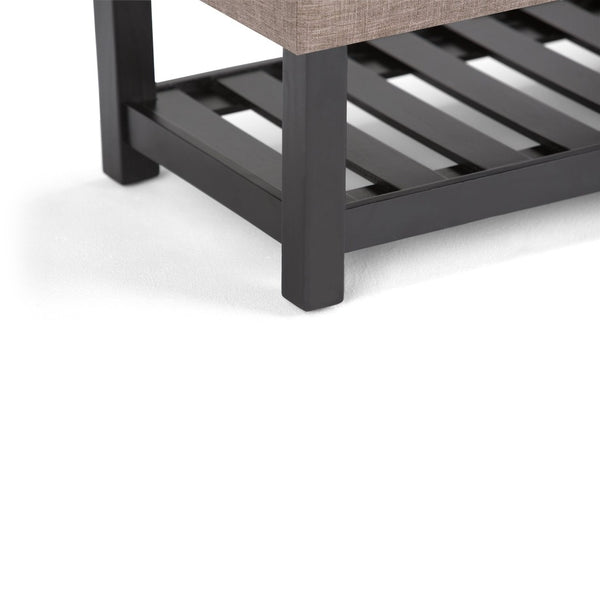 English Elm Saxon Tufted Linen Storage Bench with Lift Top Hidden Compartment and Slat Shelf B136P159130