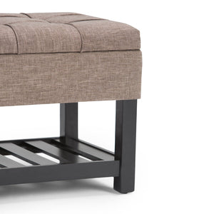 English Elm Saxon Tufted Linen Storage Bench with Lift Top Hidden Compartment and Slat Shelf B136P159130